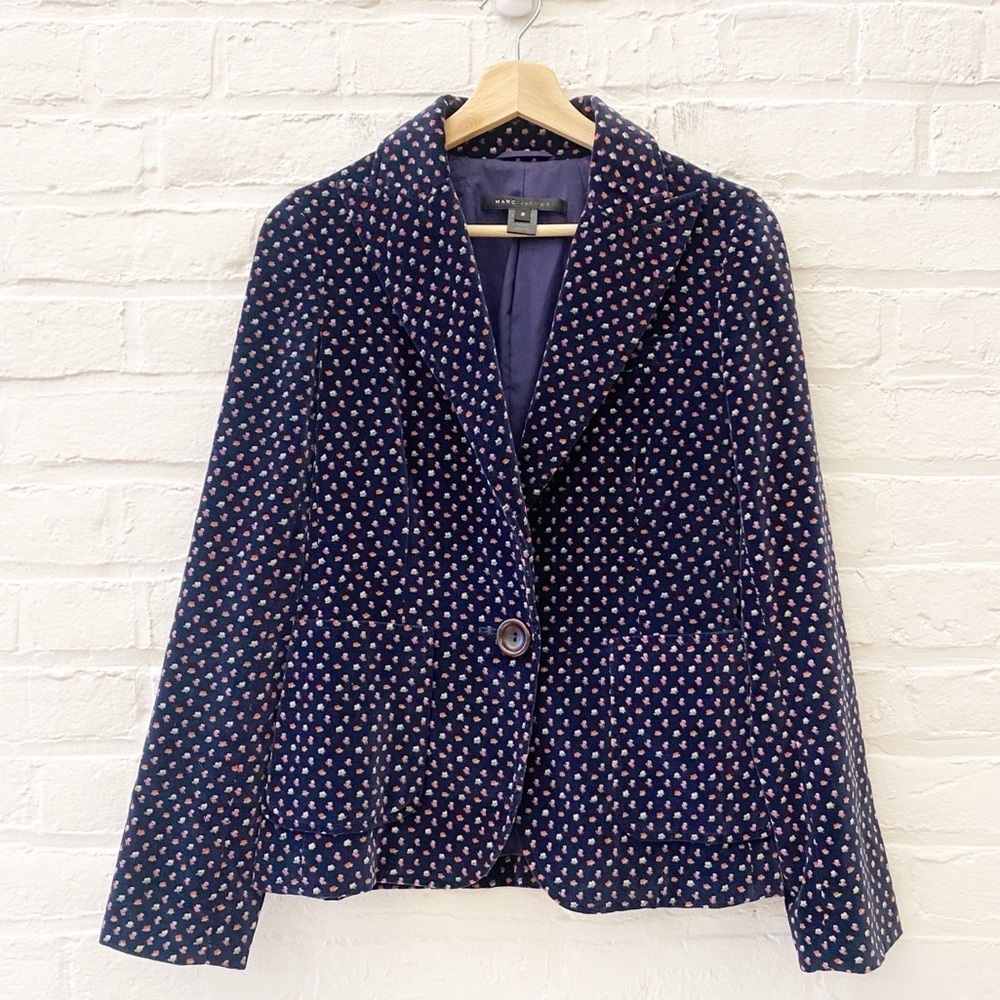 Marc Jacobs || Floral Velvet Blazer Jacket‎ Navy 2